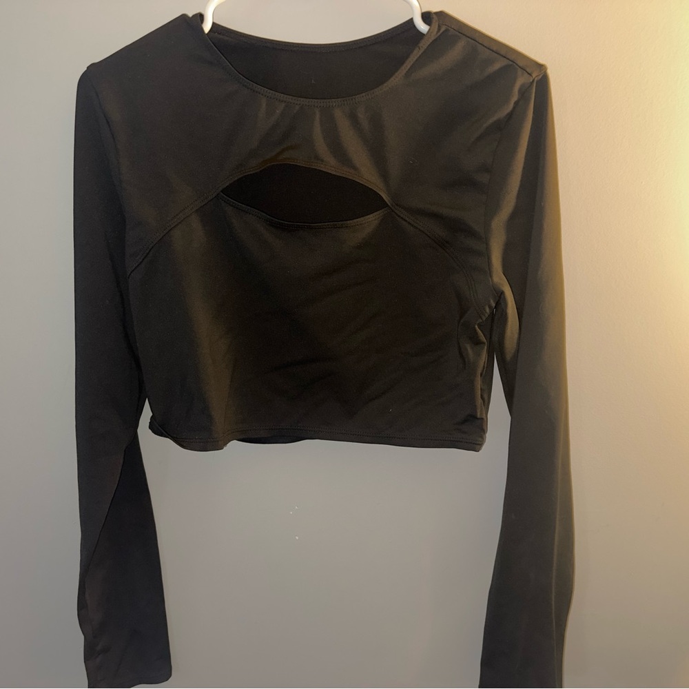 SHEIN Black Long Sleeve Crop Top with Cutout